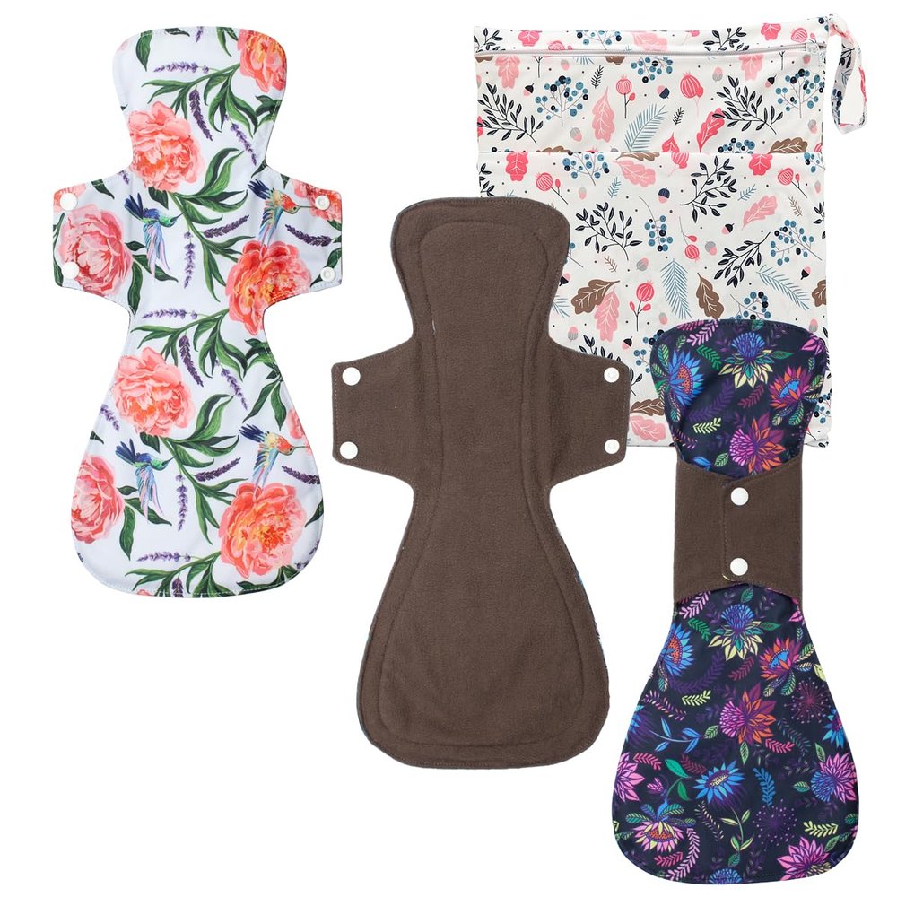 4 Pieces Set 1 Piece Medium Wet Bag + 3 Pieces 16 Inch Regular Cloth Mama Cloth/Menstrual Pads/Reusable Sanitary Pads