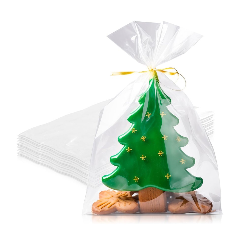PUREVACY 100 Count Clear Plastic Gift Bags, 1 Mil, 4x2x8 Inch, Gusseted, Leakproof, for Holiday Celebrations