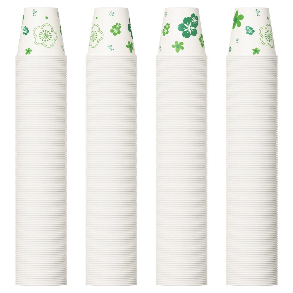 [600 Pack] Paper Cups, 3oz Disposable Bathroom Cups, Mouthwash Cups, Cold Disposable Drinking Cup for Party, Picnic, BBQ, Travel, and Event, Green Floral