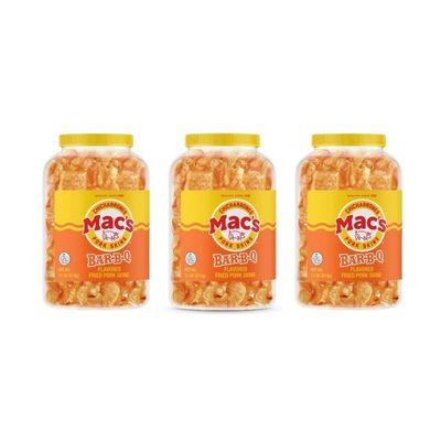 Mac's BBQ Pork Skin Canisters, Organic, Gluten Free, Keto Friendly, 7.5oz (Pack of 3)