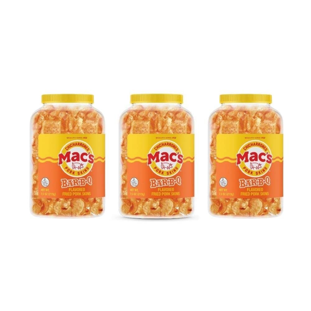 Mac's BBQ Pork Skin Canisters, Organic, Gluten Free, Keto Friendly, 7.5oz (Pack of 3)