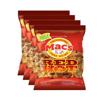 Mac's Red Hot Pork Skins, 5 OZ (Pack of 4)