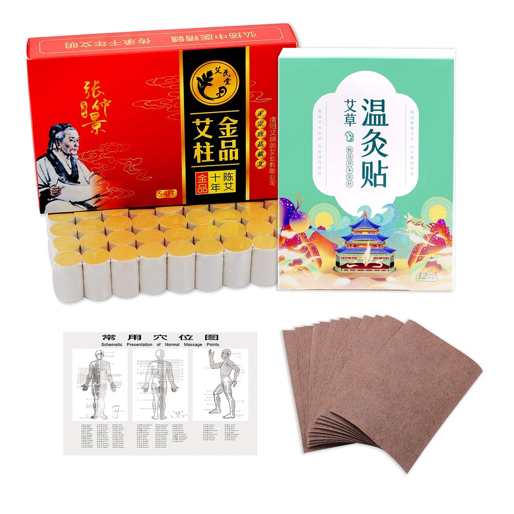 10-Years Purity 60:1 Ratio Pure Moxibustion Sticks Rolls 54pcs/Box, Moxibustion Patches Nature Wormwood Leaf Moxa Sticker Paste 12pcs 