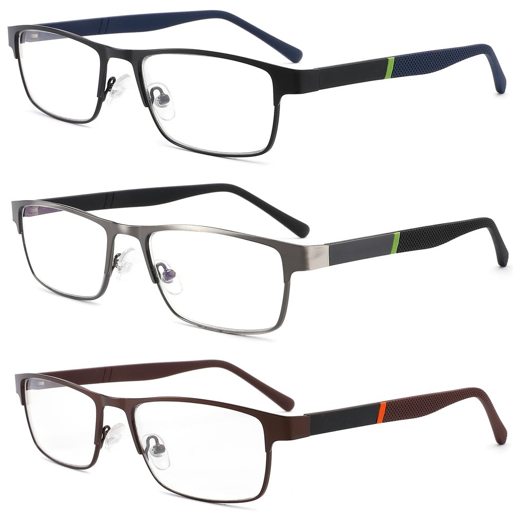 3-Pack Reading Glasses for Men Blue Light Blocking Trendy Metal Frame Computer Readers Antieye Strain/glare Uv Ray Filter Eyeglasses(+1.75 magnification Strength)