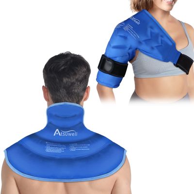 Atsuwell Neck Shoulder Ice Pack Wrap for Injuries Reusable Gel, Cold Compress Therapy for Swelling, Bruises, Sprain, Surgery Recovery