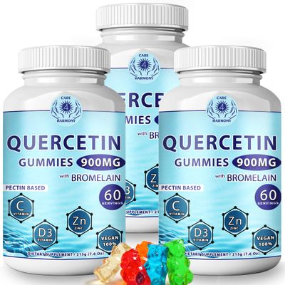 (3Pack) Quercetin Gummies - Quercetin with Bromelain Vitamin C + Zinc Vitamin D3  Chewable Quercetin 900mg Supplements - Quercetin for Kids and Adults (3)