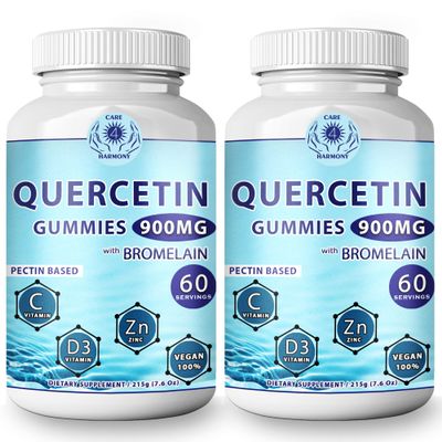 (2 Pack) Quercetin Gummies - Quercetin with Bromelain Vitamin C + Zinc Vitamin D3 Chewable Quercetin 900mg Supplements - Quercetin for Kids and Adults (2)