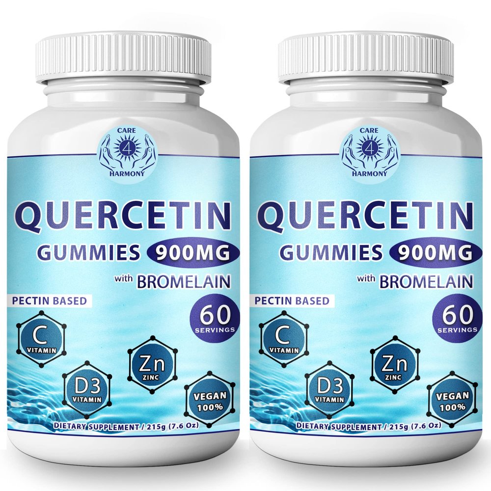 (2 Pack) Quercetin Gummies - Quercetin with Bromelain Vitamin C + Zinc Vitamin D3  Chewable Quercetin 900mg Supplements - Quercetin for Kids and Adults (2)