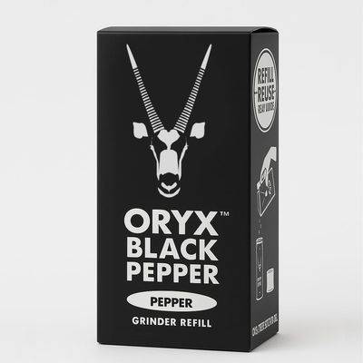 Oryx Black Pepper Refill Box - 3.52oz - Premium Whole Black Peppercorns from Madagascar, refillable +20x Oryx Pepper Grinder - Perfect Spice - Authentic Naturally Organic Spices Experience