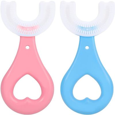 LandVK's U Shaped Toothbrush for Kids Manual Whitening Toothbrush Silicone Brush Head for Kids Children Infant Toothbrush For 2-6 Years Mouth-Cleaning (Multicolor, Pack of 2)