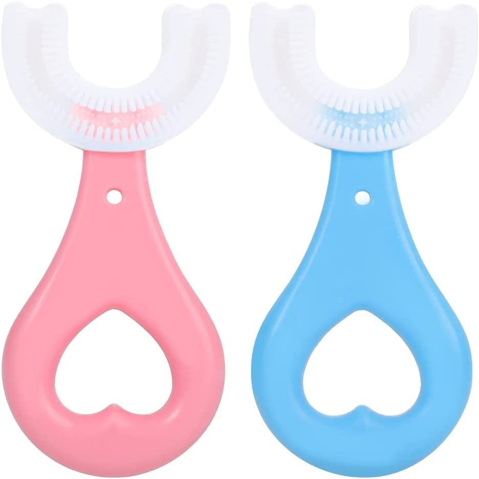 LandVK's U Shaped Toothbrush for Kids Manual Whitening Toothbrush Silicone Brush Head for Kids Children Infant Toothbrush For 2-6 Years Mouth-Cleaning (Multicolor, Pack of 2)