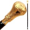 Riyex Vintage Brass Knob Handle Walking Cane Replica of Bat Masterson Knob Cane Handmade Vintage Wooden Walking Stick, Perfect for Men & Women - Gold Finish view 3