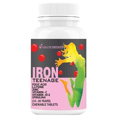 Organic Touch Iron Tablet with Folic Acid Vitamin C B12,Spirulina & Zinc Supplements As Haemoglobin Builder,Immunity,Stamina,Energy Boosters Chewable Tablet for Women Teenager Girls60 (Pack of 1)