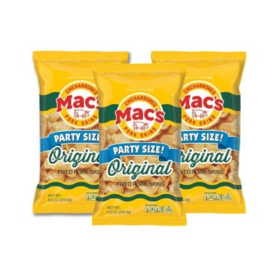 Mac's Original Pork Skins, Low Carb, Keto Friendly Snack 8.5 OZ (Pack of 3)