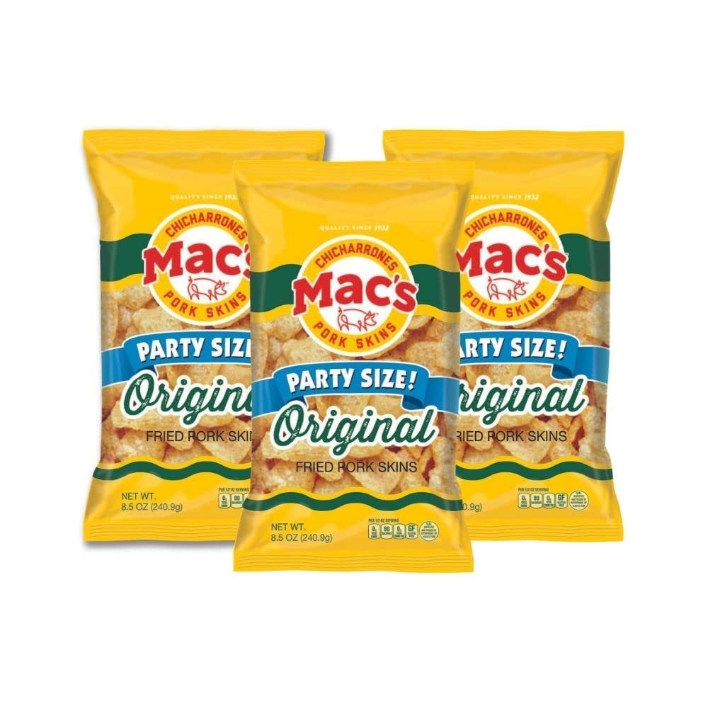 Mac's Original Pork Skins, Low Carb, Keto Friendly Snack 8.5 OZ (Pack of 3)