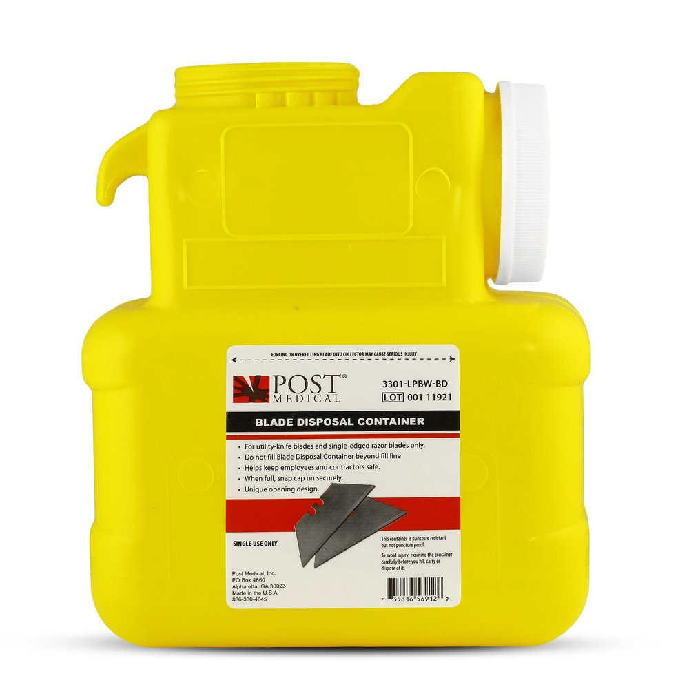 1 Gallon Blade Disposal Container Secure Razor Blade or Box Cutter Waste Container with Locking Cap, Wall-Mount Ready Pre-Assembled, Puncture-Resistant by Post Medical