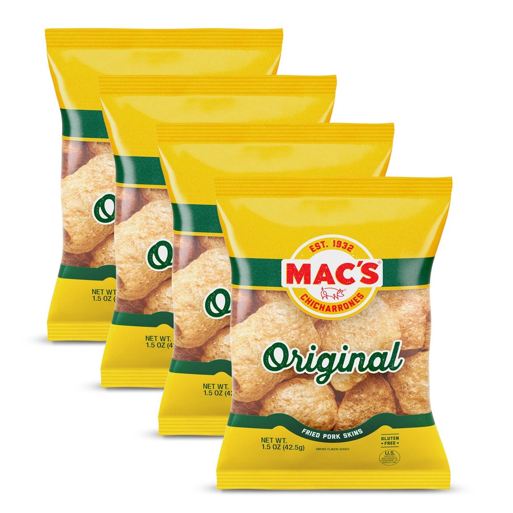 Mac's Crunchy Chicharrones, Low Carb, Keto Friendly Snack (Original, 5 Ounce, Pack of 4)
