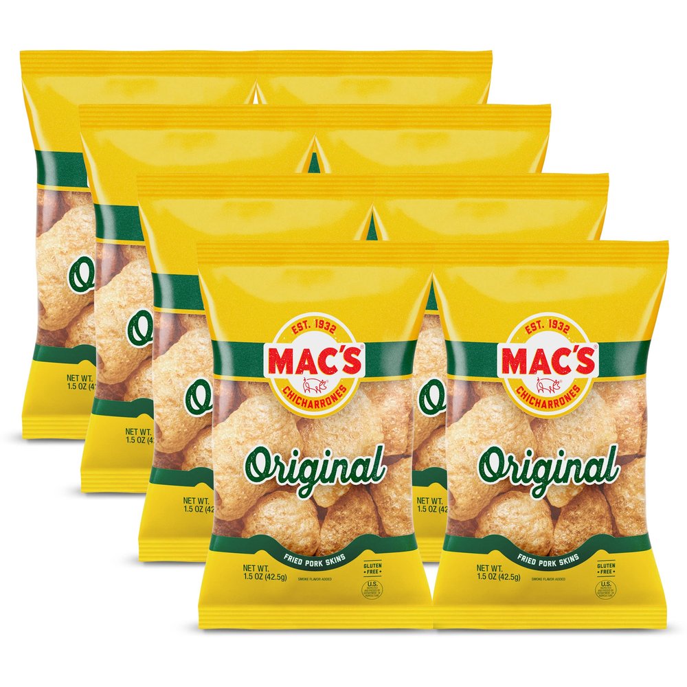 Mac's Crunchy Chicharrones, Low Carb, Keto Friendly Snack (Original, 5 Ounce, Pack of 8)