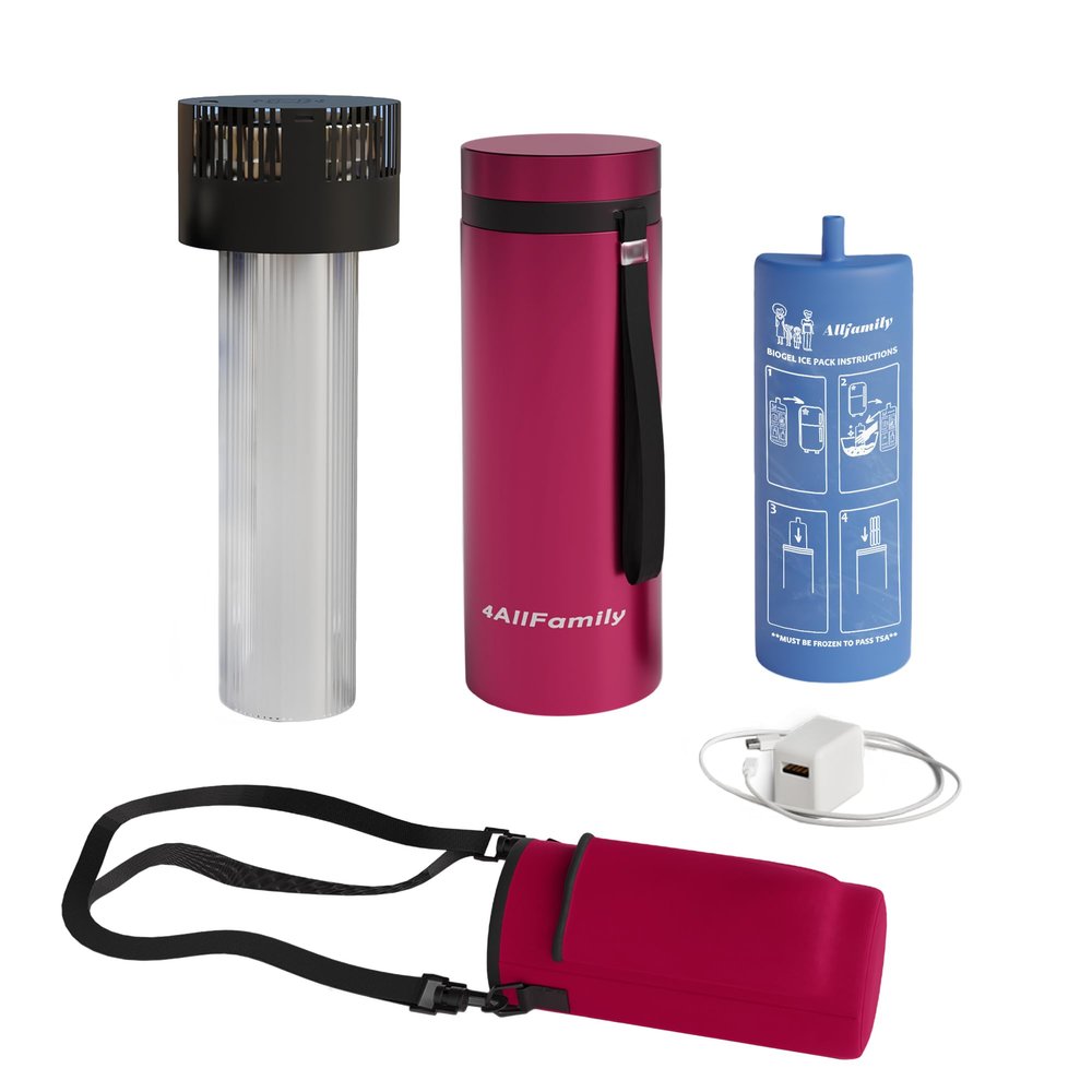 4ALLFAMILY Voyager Auto Shut Off Cooler Travel Case TSA Approved (17 Medication Pens)  OnTheGo Medical Cooler with Biogel & USB Charger  Diabetes Travel Case for Insulin & EpiPens (Magenta)