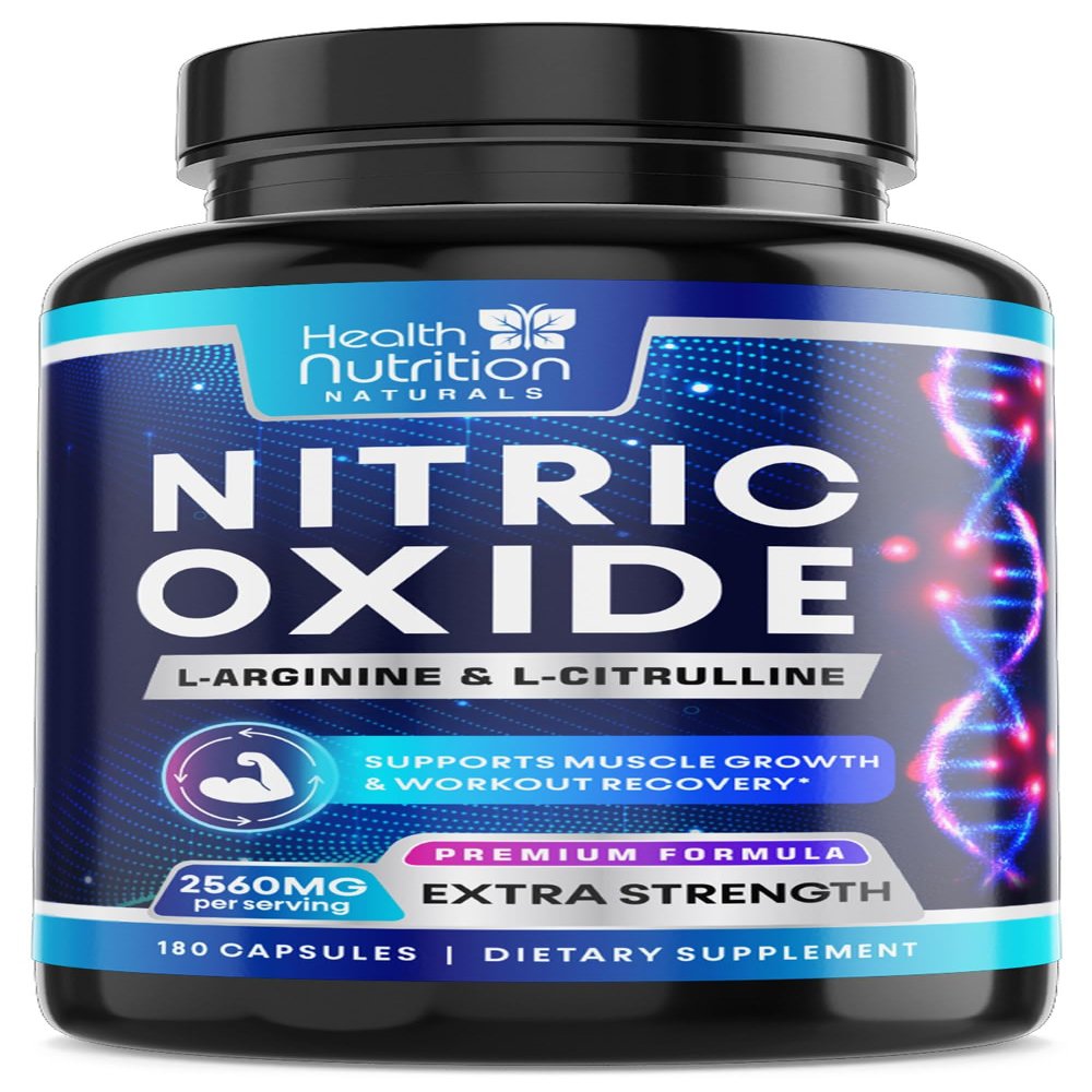 Nitric Oxide Booster 2560mg - Extra Strength L Arginine & Citrulline Supplement for Men & Women - Premium Muscle Supporting Nitric Booster - Natural Energy & Heart Health Support - 180 Capsules