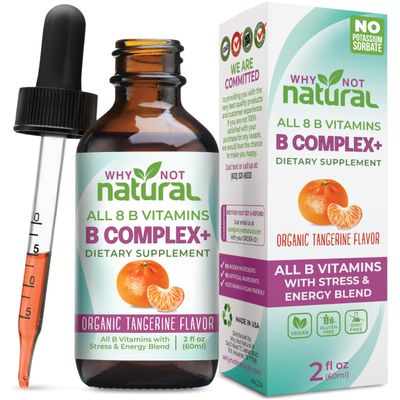 Why Not Natural Vitamin B Complex Liquid Drops - Supplement for Women - Vegan and Sublingual Forms of B1 B2 B3 B5 B6 Biotin Folate and Choline - Plus Blend for Energy Support