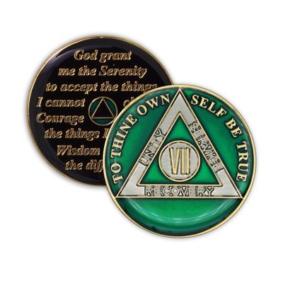 7 Year Sobriety Coin | Triplate AA Chip Recovery Anniversary Token (Green)