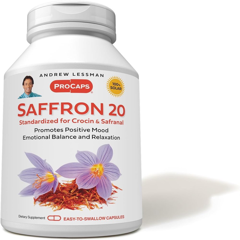 ANDREW LESSMAN Saffron 20mg - 240 Capsules - Standardized Extract. Promotes Positive Mood and Emotional Balance. Relaxation and Quality Sleep. No Additives. Small Easy to Swallow Capsules.