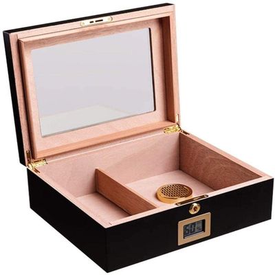 Cigar Box Humidor Transparent Sunroof Moisturizing Box Cedar Cigar Hollow Partition Hygrometer Humidifier (Color : Black, Size : 302511cm)