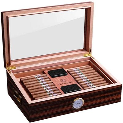 Cigar Box Humidor Cigar Ashtray Cigar Cover Transparent Window Cedar Wood Hollow Partition (Color : Brown, Size : 322811cm)
