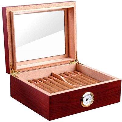 HongLianRiven Cigar Box Humidor Large Capacity Cedar Wood Cigar Solid Wood Cigar Box Portable Moisturizing Cigar Storage Box (Color : Red, Size : 262211cm)