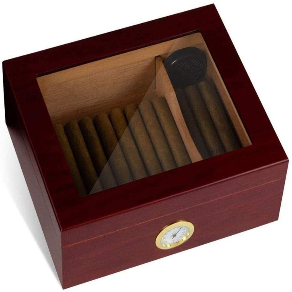 HongLianRiven Cigar Box Humidor Large Capacity Paint Cigar Case Cedar Solid Wood Lightweight Travel Wooden (Color : Red, Size : 26cm22cm11cm)