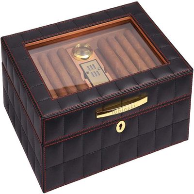 HongLianRiven Cigar Box Humidor Cigar Storage Box, Cigar Humidor, Cigar Box with Clear Glass and Removable Humidifier Hygrometer (Color : Black)