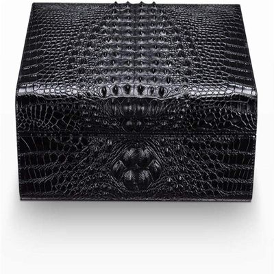 HongLianRiven Cigar Box Humidor Cigar Humidifier Cow Leather Crocodile Fish Skin Embossed Cigar Portable Cigar Storage Box (Color : Black, Size : 38.5 cm29.5cm16.5cm)