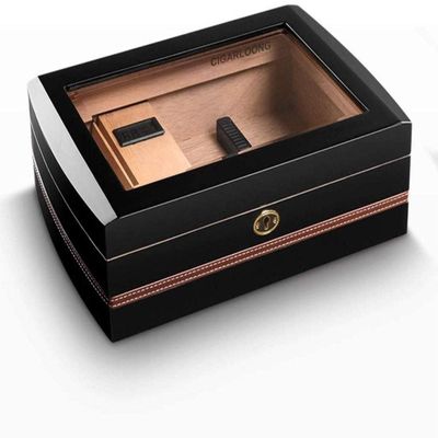 HongLianRiven Cigar Box Humidor Cigar Cedar Wood Cigar Box Cigar Cabinet Portable Pine Cigar Large Capacity Lightweight Travel Wooden (Color : Black, Size : 33cm23cm10cm)