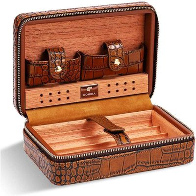 HongLianRiven Cigar Box Humidor Leather Cigar Storage Box, Cedar Wood Lined Cigar Humidor, Portable Travel Humidor with Dropper (Color : Brown Crocodile Leather)
