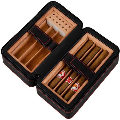 HongLianRiven Cigar Box Humidor Portable Travel Cigar Storage Bag, Wooden Humidor with Built-in Cedar Wood Moisturizing Tank