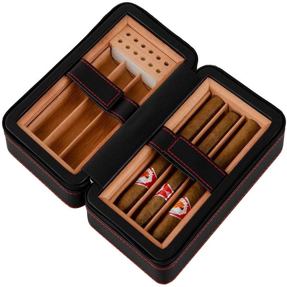 HongLianRiven Cigar Box Humidor Portable Travel Cigar Storage Bag, Wooden Humidor with Built-in Cedar Wood Moisturizing Tank