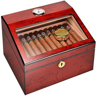 HongLianRiven Cigar Box Humidor Cedar Wood Cigar Box Cigar Storage Box Portable Cigar Humidification Box (Color : Red, Size : 282415cm)