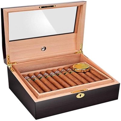 HongLianRiven Cigar Box Humidor Cedar Wood Cigar Box Cigar Storage Box Portable Cigar Humidification Box (Color : Black, Size : 282415cm)