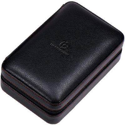 HongLianRiven Cigar Box Humidor Leather Cigar Storage Box, Cedar Wood Lined Cigar Humidor, Portable Travel Humidor with Dropper (Color : Black)