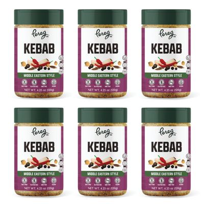 Pereg Mixed Spices - Kabab (4.25 Oz x 6 Pack) Kabab Seasoning with Paprika, Black Pepper, Garlic, Coriander & Cumin, Spice Mix for Doner, Adana, Shish Kabab | Non-GMO Verified | Mixed Spice Kabab Jar