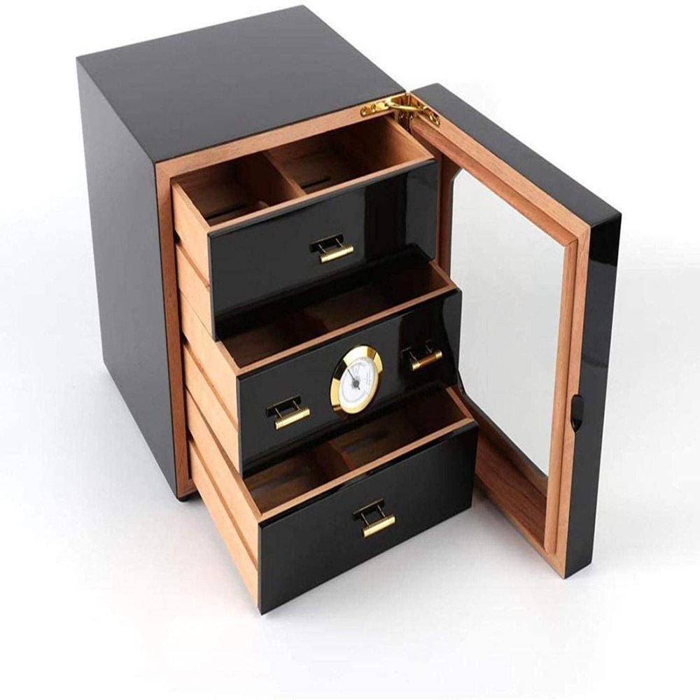 HongLianRiven Cigar Box Humidor Cigar Display Case, Large-Capacity Cigar Humidor, 3-Layer Cedar Wood Cigar Display Case
