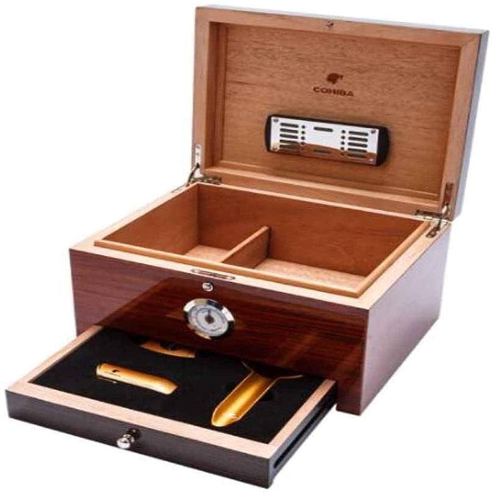 HongLianRiven Cigar Box Humidor Cigar Humidor, Red Drawer Cigar Humidor,Anti-Pressure