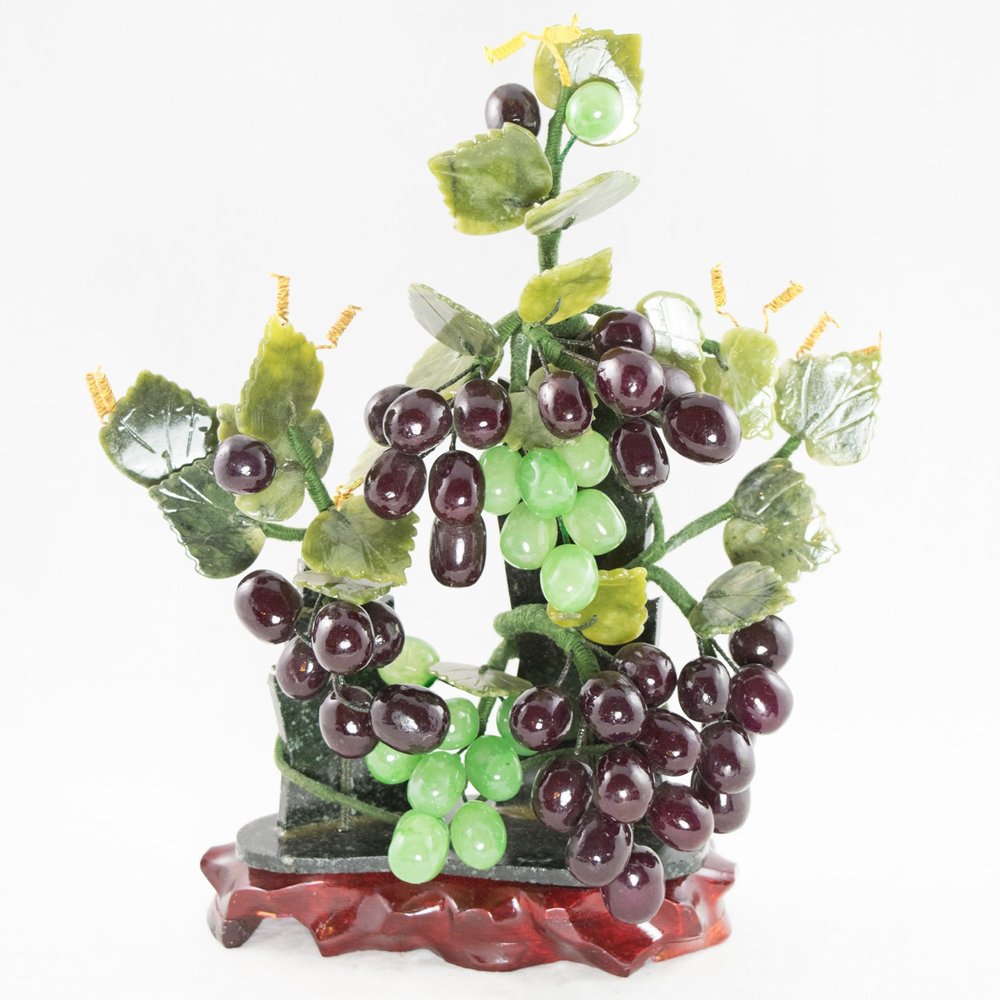 Vintage Chinese Carved Semi Precious Stone Grapes Bonsai Tree # 2016