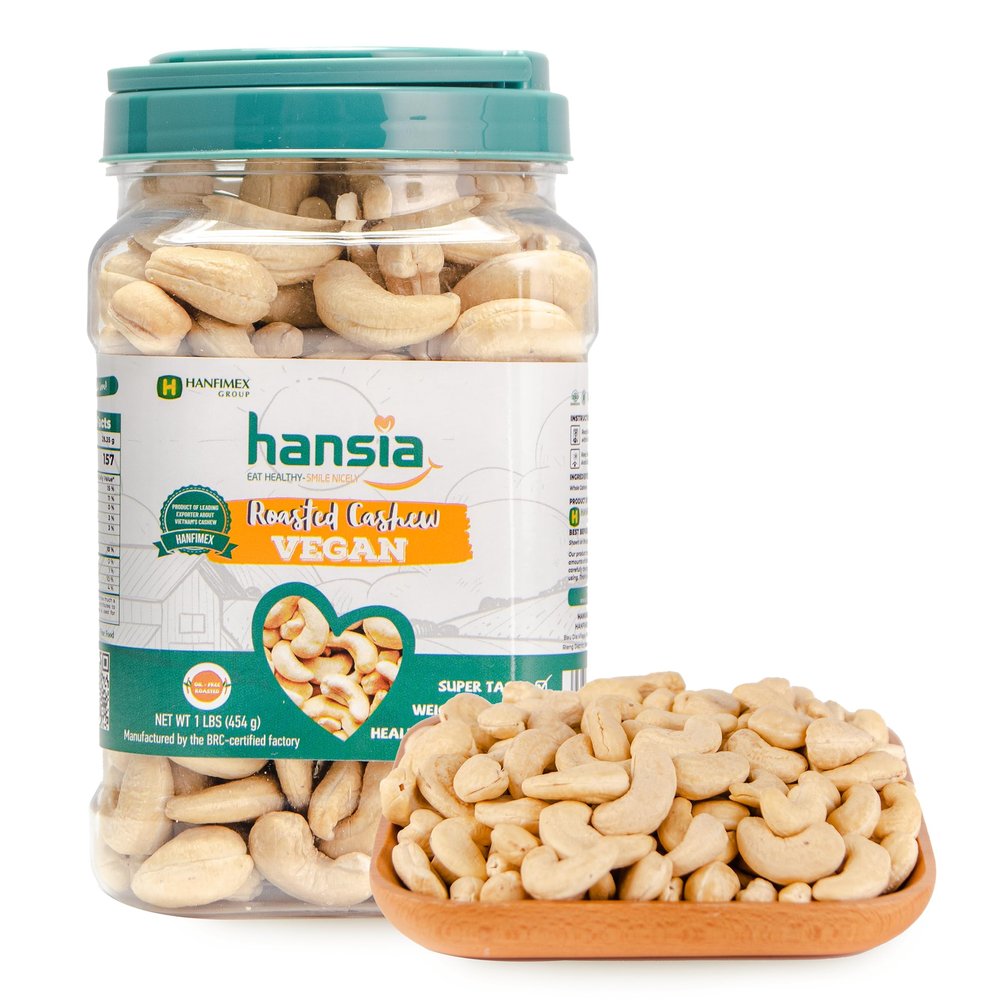 Hansia Roasted Cashew VEGAN, Dry Roasted Unsalted Superfood, Fresh, Healthy, Low Sodium Snacks, Rich of Protein & Natural Fiber, Protein, Vitamin and Iron (Roasted Cashew , 1 Pound (Pack of 1))