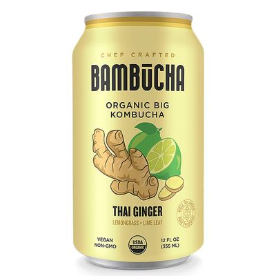 Bambucha Kombucha Thai Ginger 12 Pack Case | Chef Crafted Flavor, 100% Raw Kombucha Tea Drink | Organic, Vegan, Gluten Free, Non GMO, Probiotic (12 Fl Oz Cans)