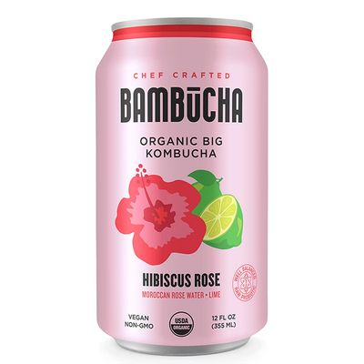 Bambucha Kombucha Hibiscus Rose 12 Pack Case | Chef Crafted Flavor, 100% Raw Kombucha Tea Drink | Organic, Vegan, Gluten Free, Non GMO, Probiotic (12 Fl Oz Cans)
