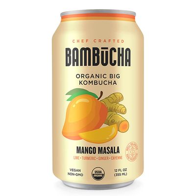 Bambucha Kombucha Mango Masala 12 Pack Case | Chef Crafted Flavor, 100% Raw Kombucha Tea Drink | Organic, Vegan, Gluten Free, Non GMO, Probiotic (12 Fl Oz Cans)