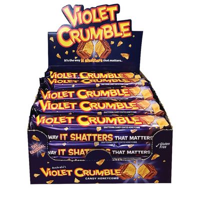 Violet Crumble Chocolate Bars 20 Count Box Honeycomb Toffee Covered in Rich Chocolate Made in Australia