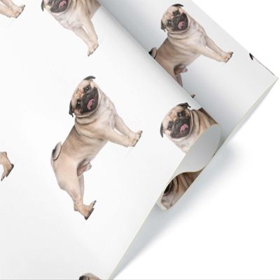 Photo Pug Wrapping Paper, Premium Dog Christmas Gift Wrap, Puppy Holiday Birthday Party Decoration Decor (12 foot x 30 inch roll)